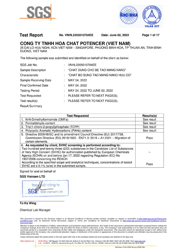 CÔNG TY TNHH HÓA CHẤT POTENCER (VIỆT NAM)
